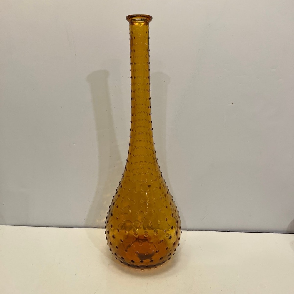 Vintage Mid Century Modern MCM Amber/yellow Hobnail Stretch Vase 16" Tall